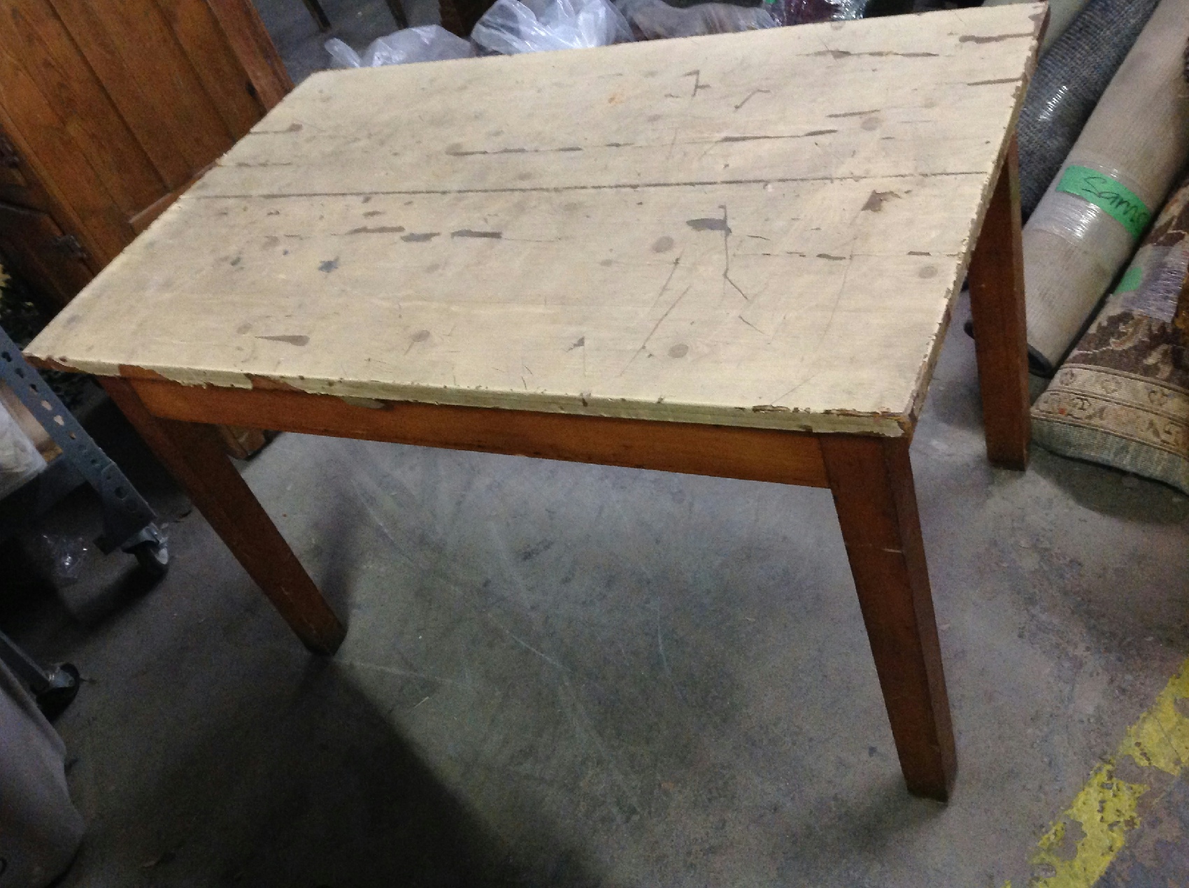 Furnishings, Paper Covered Wooden Table With Drawer, Light Tone Wood, Wood