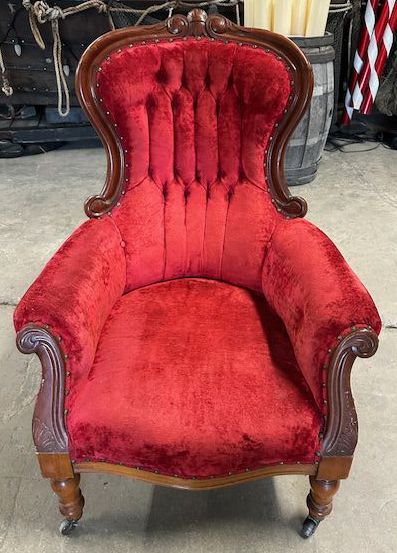 Furnishings, Velvet Armchair, Red, Brown, Velvet, Wood