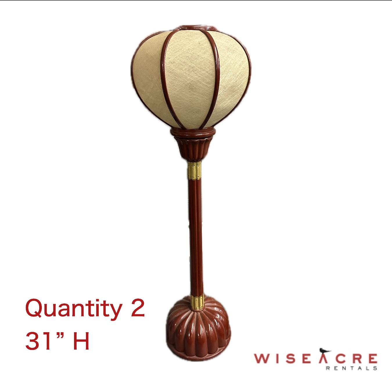 Lighting, Paper Lantern Style Table Lamp, 31" H, Red