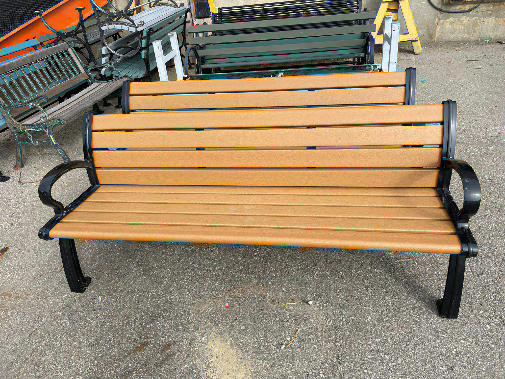 Outdoors & Greenery, Brown Wooden Bench, Light Brown, Black, Wood