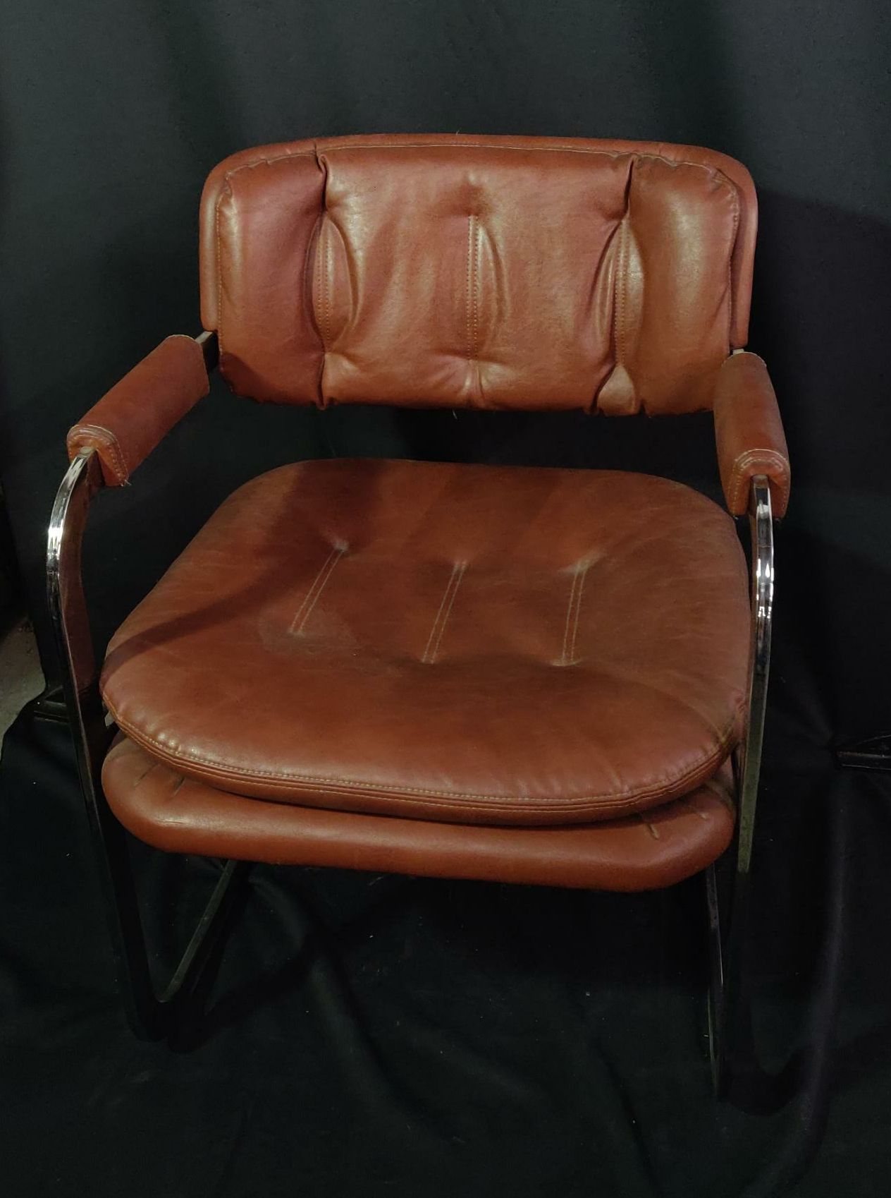 Furnishings, Leather Tufted Chair With Chrome Legs