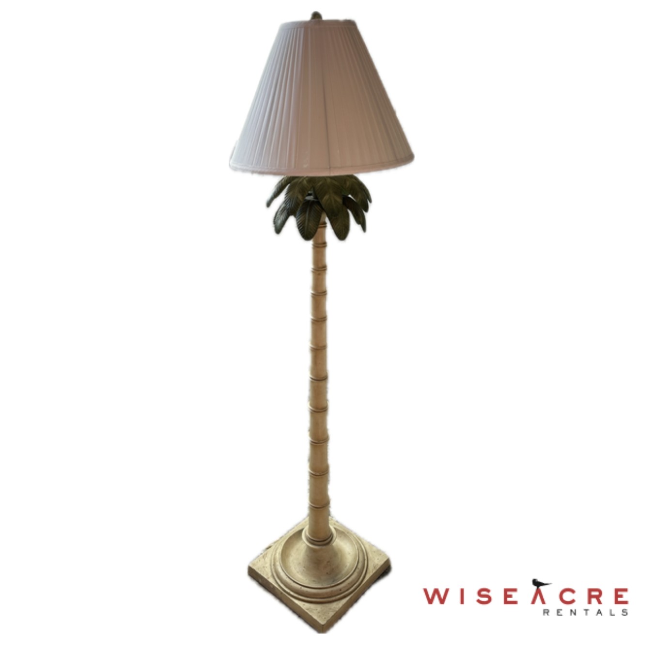 Lighting, Wooden lamp with palm tree design, metal base, Cream, Green, Gold