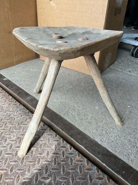 Furnishings, Primitive Small Wooden Stool, Beige, Wood