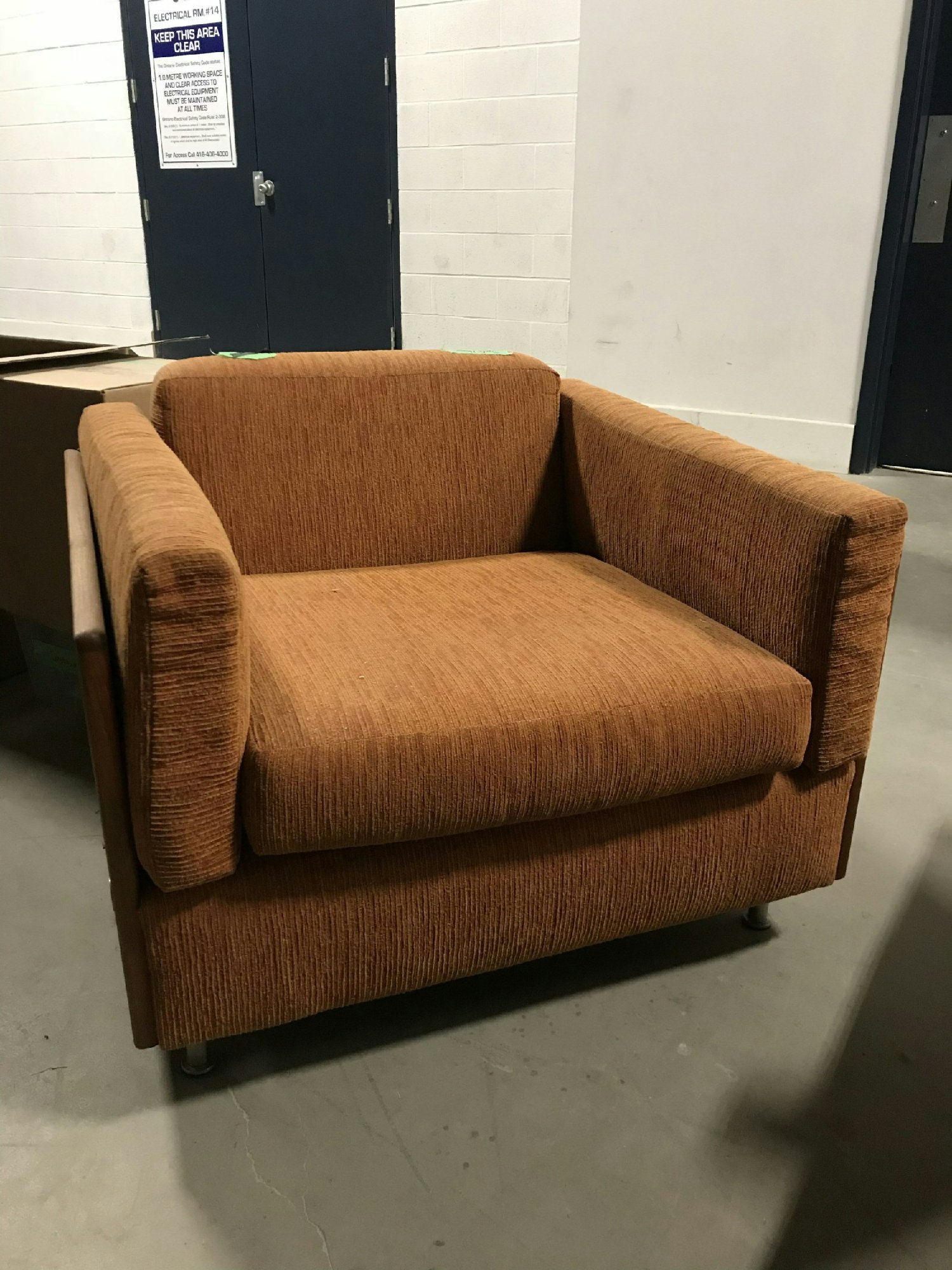 Furnishings, Orange Armchair In Wood Frame, 35, 32, 25, Barber House, Orange, Mid Tone Wood