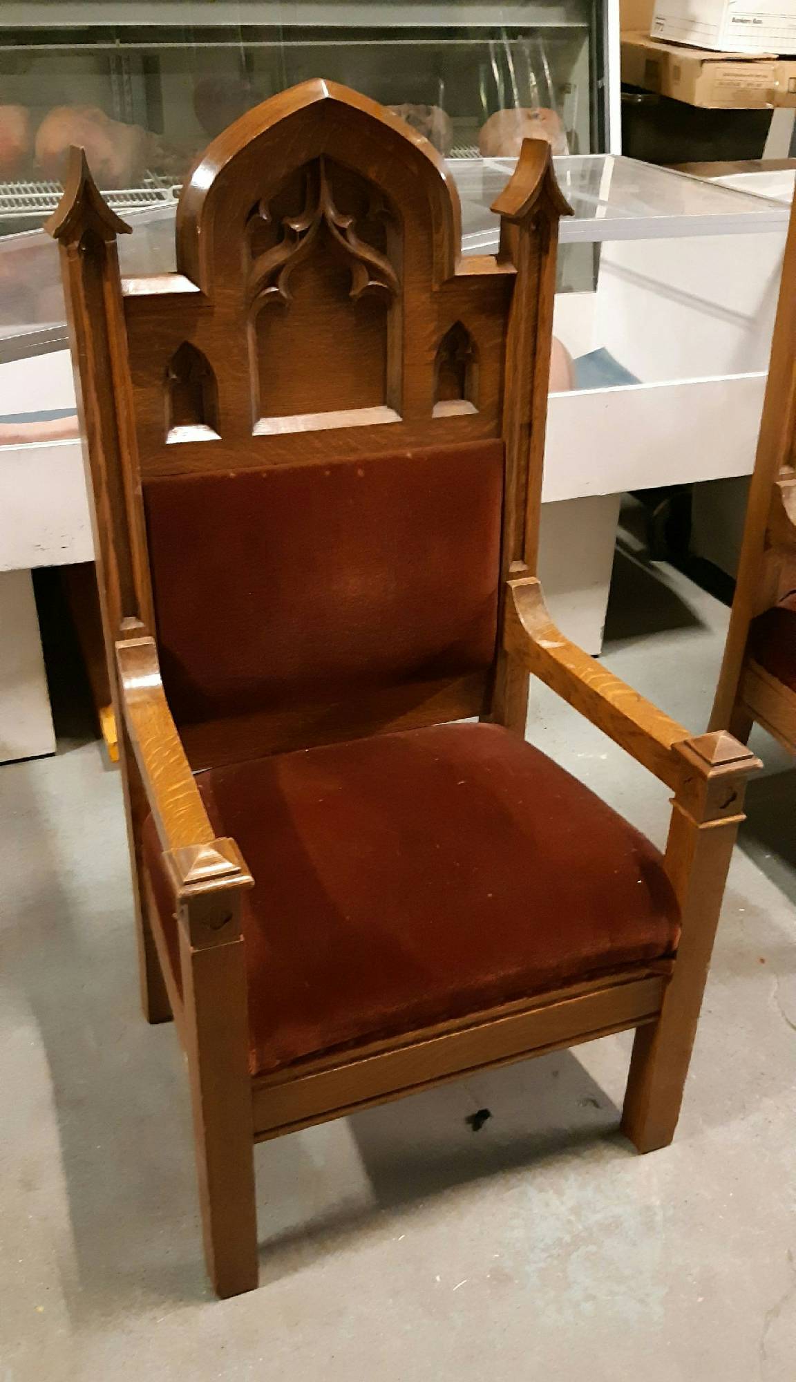 Furnishings, Church Throne, 27"W, 21"D, 52"H, Brown, Rust, Wood, Velvet