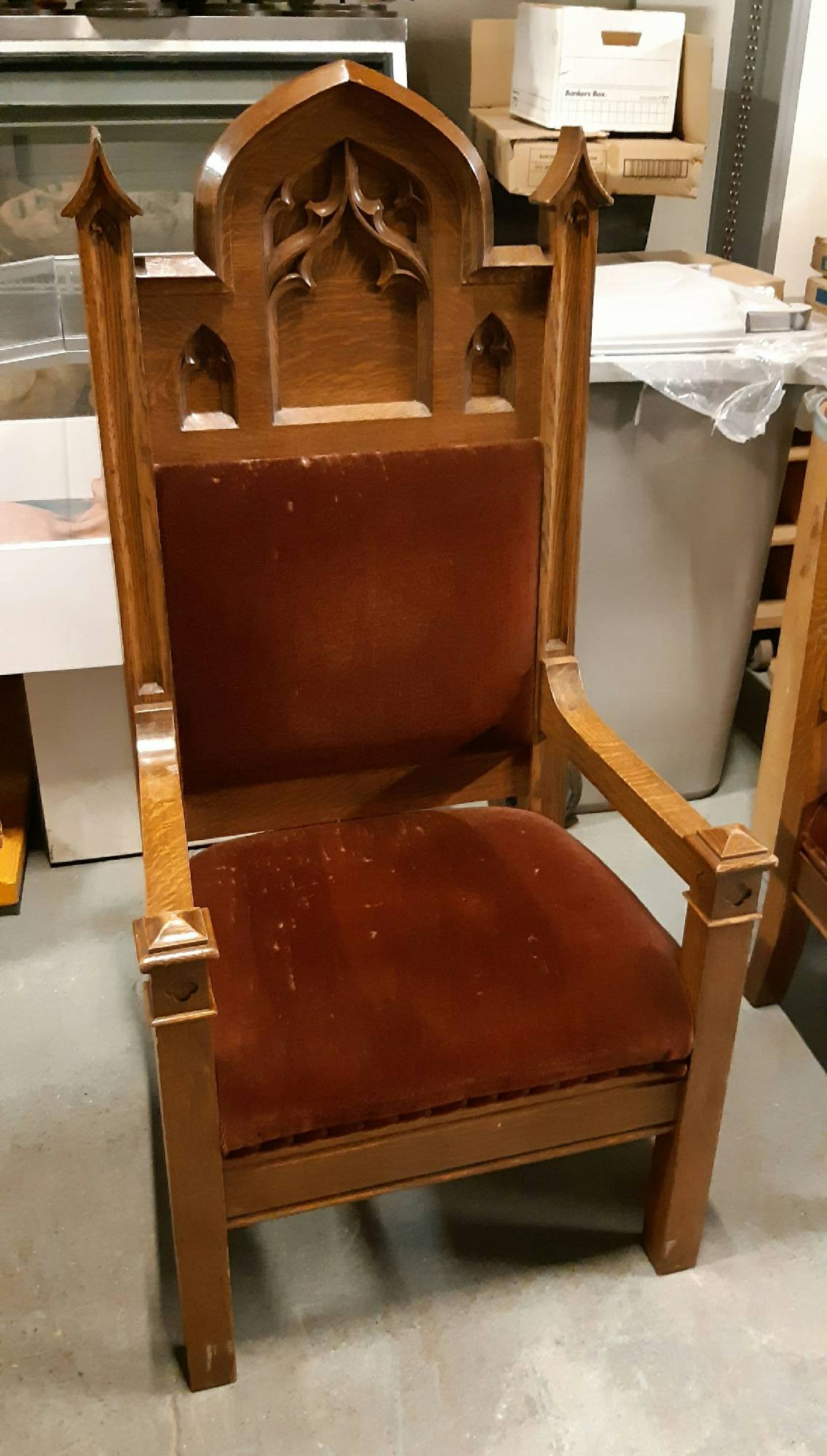 Furnishings, Church Throne, 27"W, 21"D, 55.5"H, Brown, Rust, Wood, Velvet