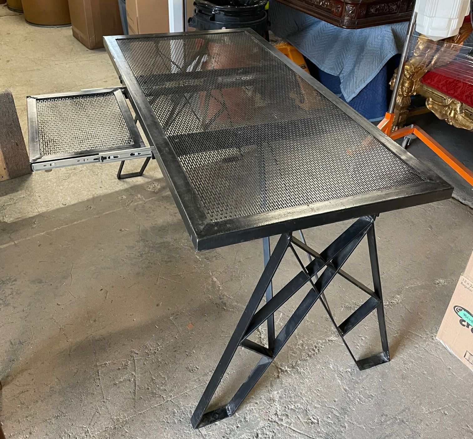 Furnishings, Steel Work Table With Mesh Top, Black, 5' L, 30" D, 32" H, Black, Steel
