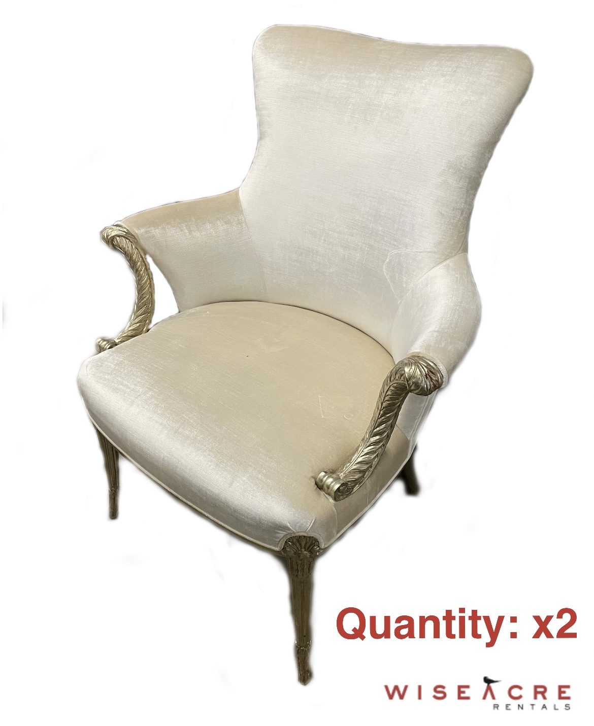 Furnishings, White velvet diner armchair, 31'' W, 38'' H, White, Gold, Velvet, Wood
