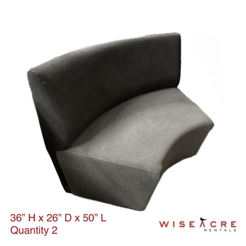 Furnishings, Curved Grey Couch Section, 26" D, 36" H, 50" L, Grey, Fabric