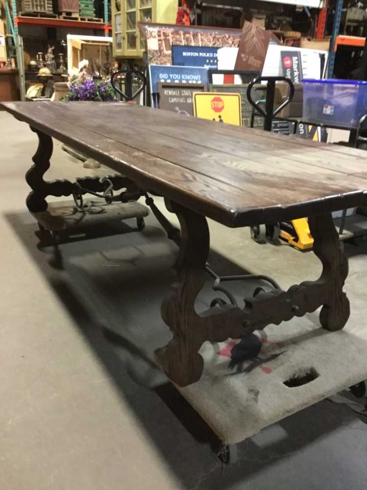 Furnishings, Long Dark Tone Wood Dining Table, 10' L, 3.5' W, 2.7' H, Dark Tone Wood, Wood