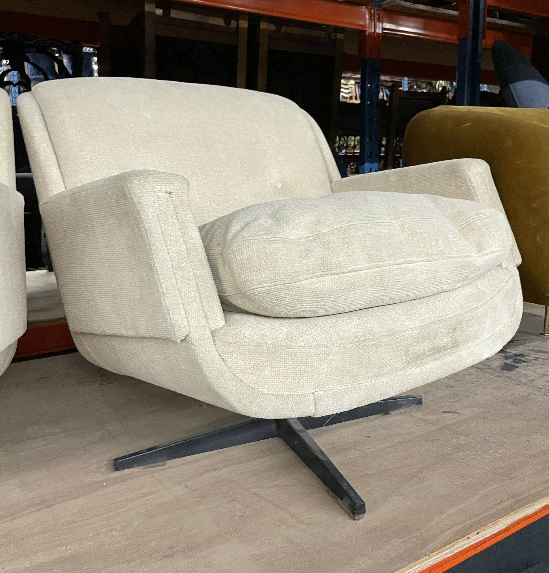 Furnishings, Swivel Chair, Cream, Fabric, Metal