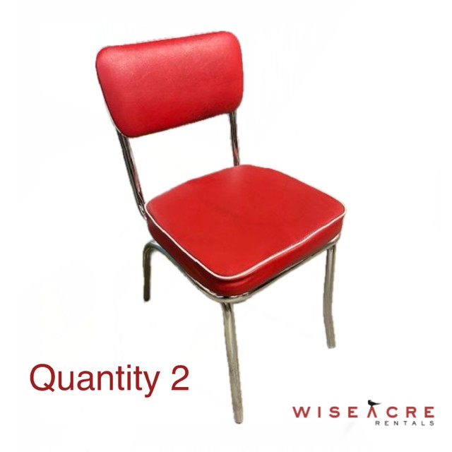 Furnishings, Red Diner Chair, 17" D , 17" W , 32" H , Red, Silver, Leather, Metal