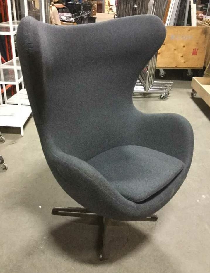 Furnishings, Grey Egg Chair With Chrome Swivel Base, 31" W, 27" D, 43" H, Grey, Wool, Chrome