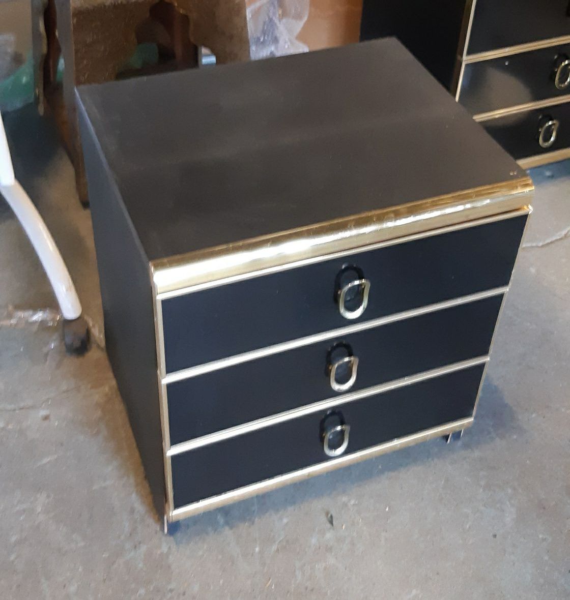 Furnishings, 3 Drawer Side Table, 20"W, 16"D, 22"H, Black, Gold