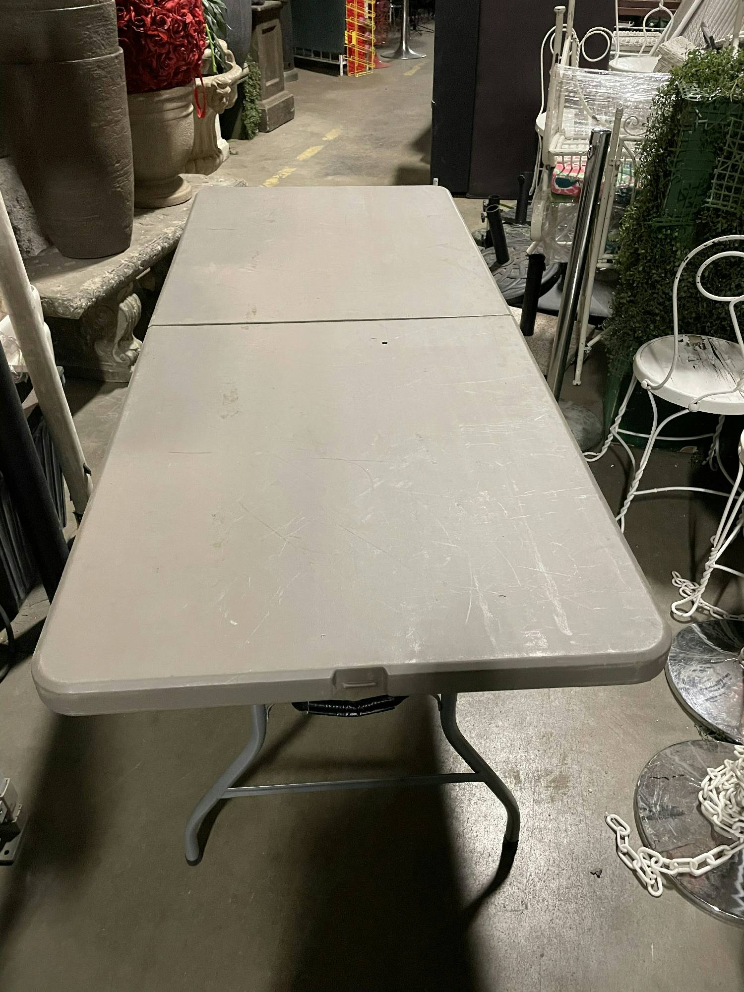 Production Support  Rentals, Folding Table, 6'W, 2.5'D, 2.5'H, Grey, Plastic, Metal
