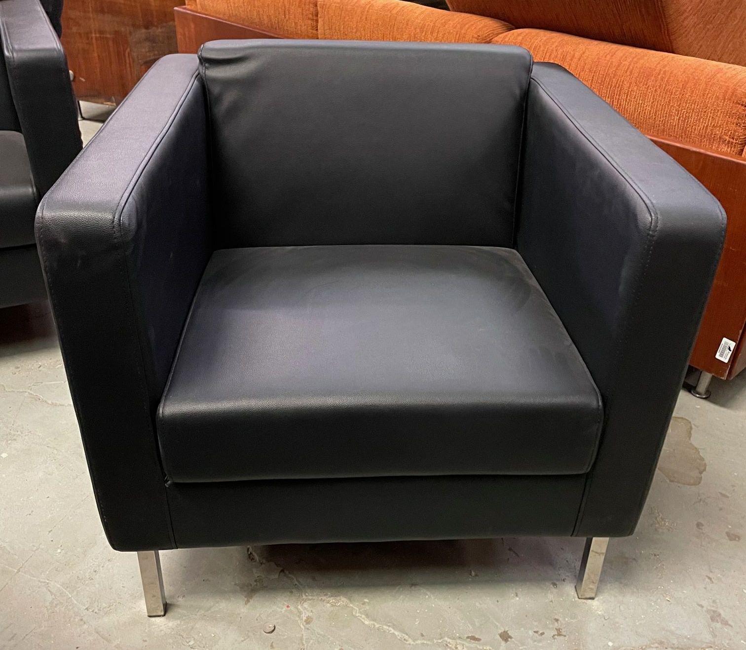 Furnishings, Square Arm Club Chair, Black, Vinyl, Steel