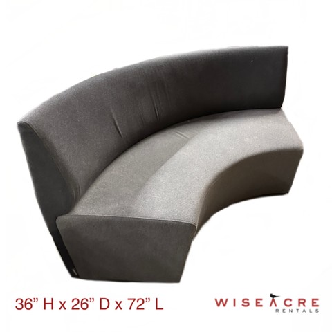 Furnishings, Curved Grey Couch Section, 26" D , 36" H , 72" L, Grey, Fabric