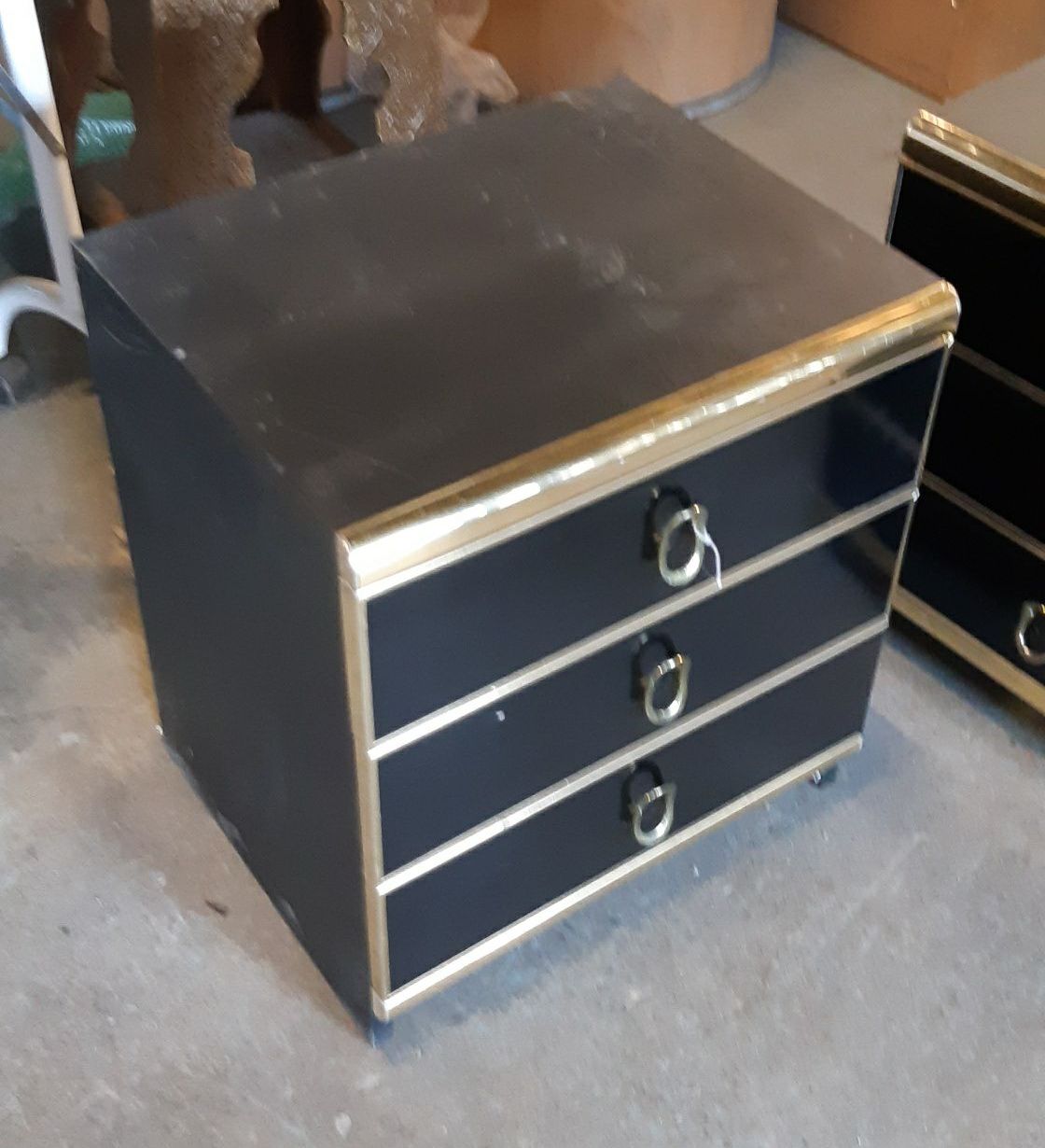 Furnishings, 3 Drawer Side Table, Black, Gold