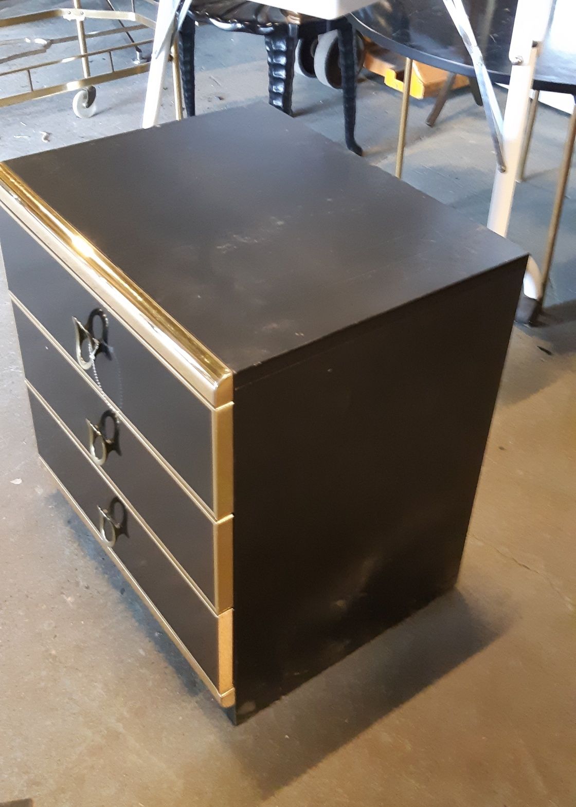 Furnishings, 3 Drawer Side Table, Black, Gold