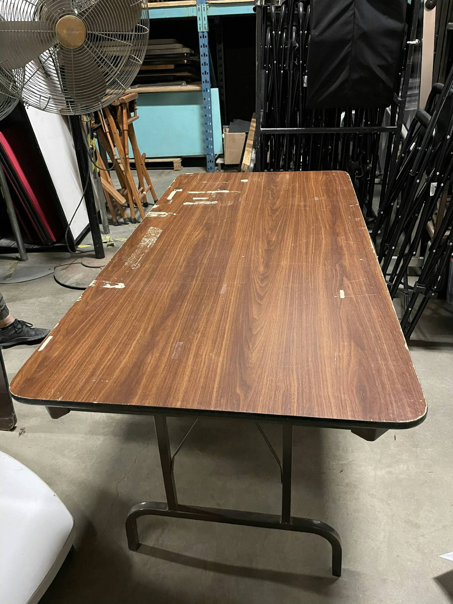 Production Support  Rentals, Folding Table, 5'W, 2.5'D, 2.5'H, Brown, Wood, Metal