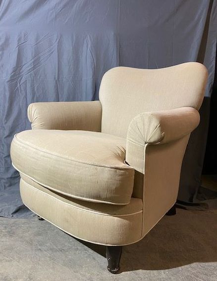 Furnishings, Upholsterred Club Chair, 32"W, 22"D, 32"H, Barber House, Cream, Wood, Fabric