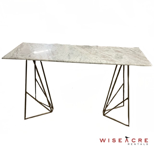Furnishings, Modern Marble and Gold Console Table, W: 15", L:47", H: 30", White, Grey, Gold, Marble, Gold Metal, Marbled