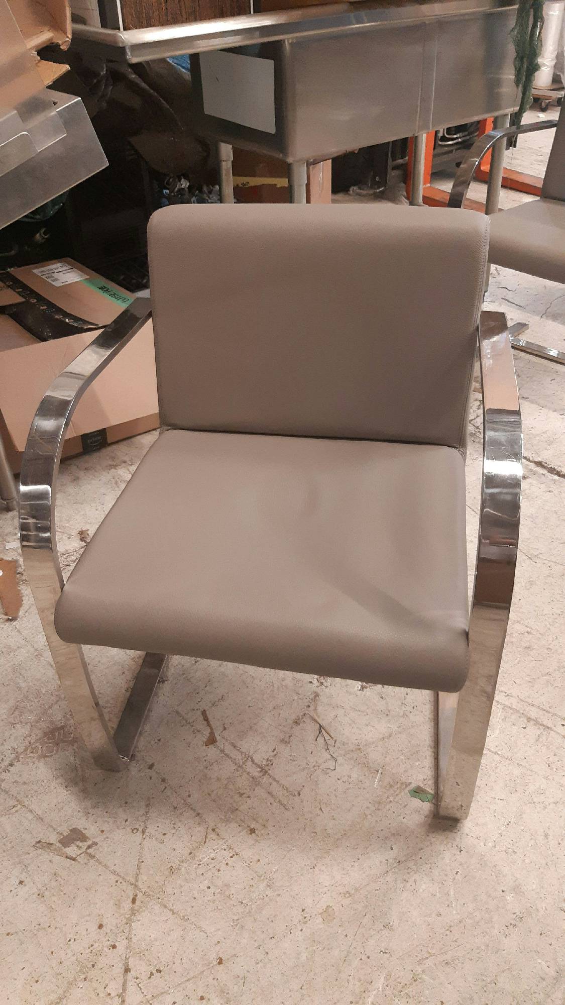 Furnishings, Grey Vinyl 'Brno' Style Chair with Chrome Tubular Arms, Grey, Silver, Vinyl, Metal