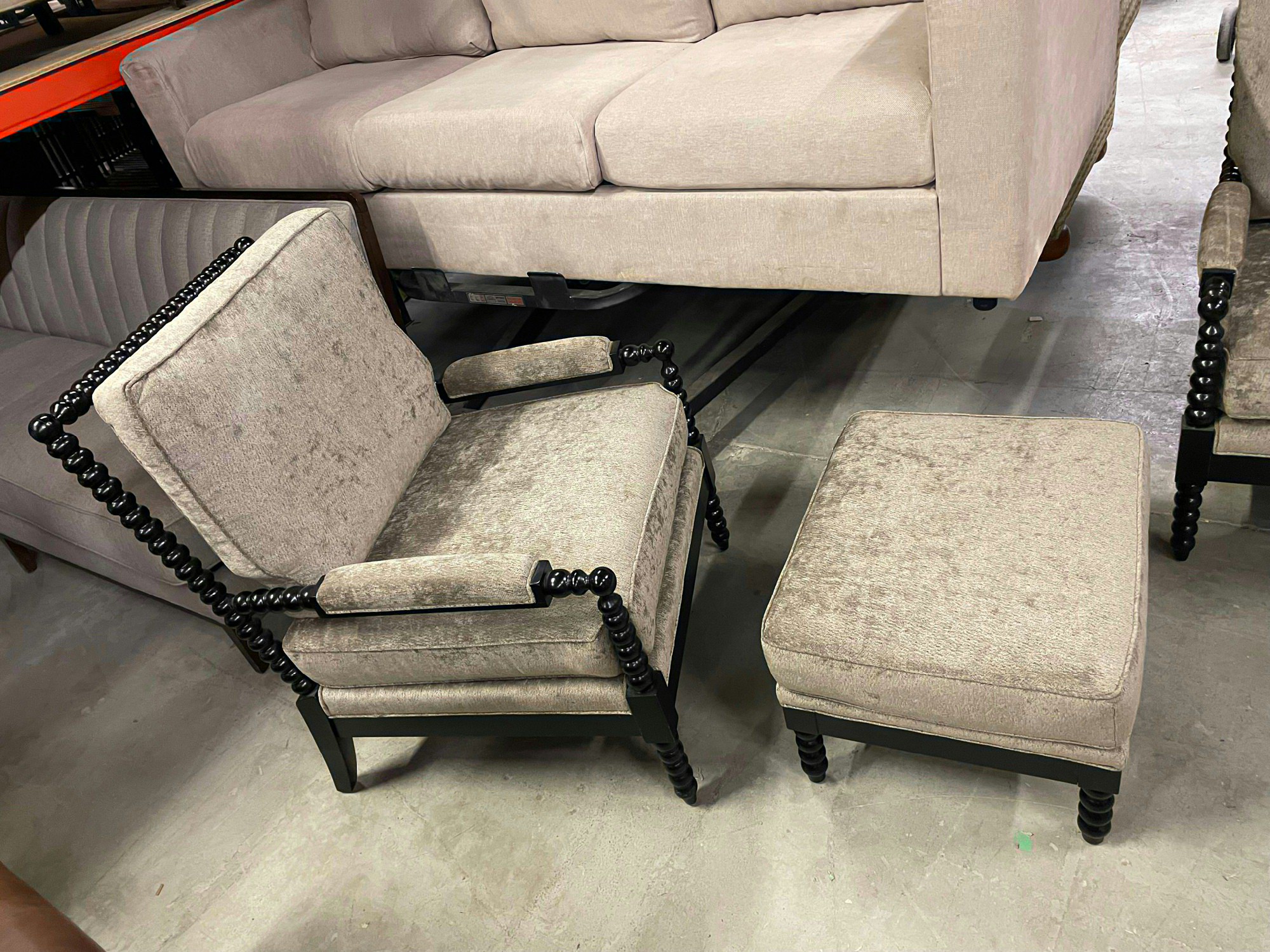Furnishings, (LS) Crushed Velvet Cushion Armchair, Grey, Black, Velvet, Wood