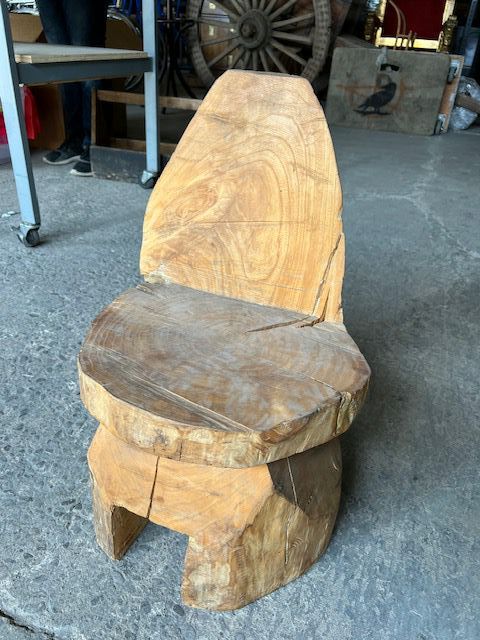 Furnishings, Small Hefty Wooden Stool made from trunk, Light Brown, Wood