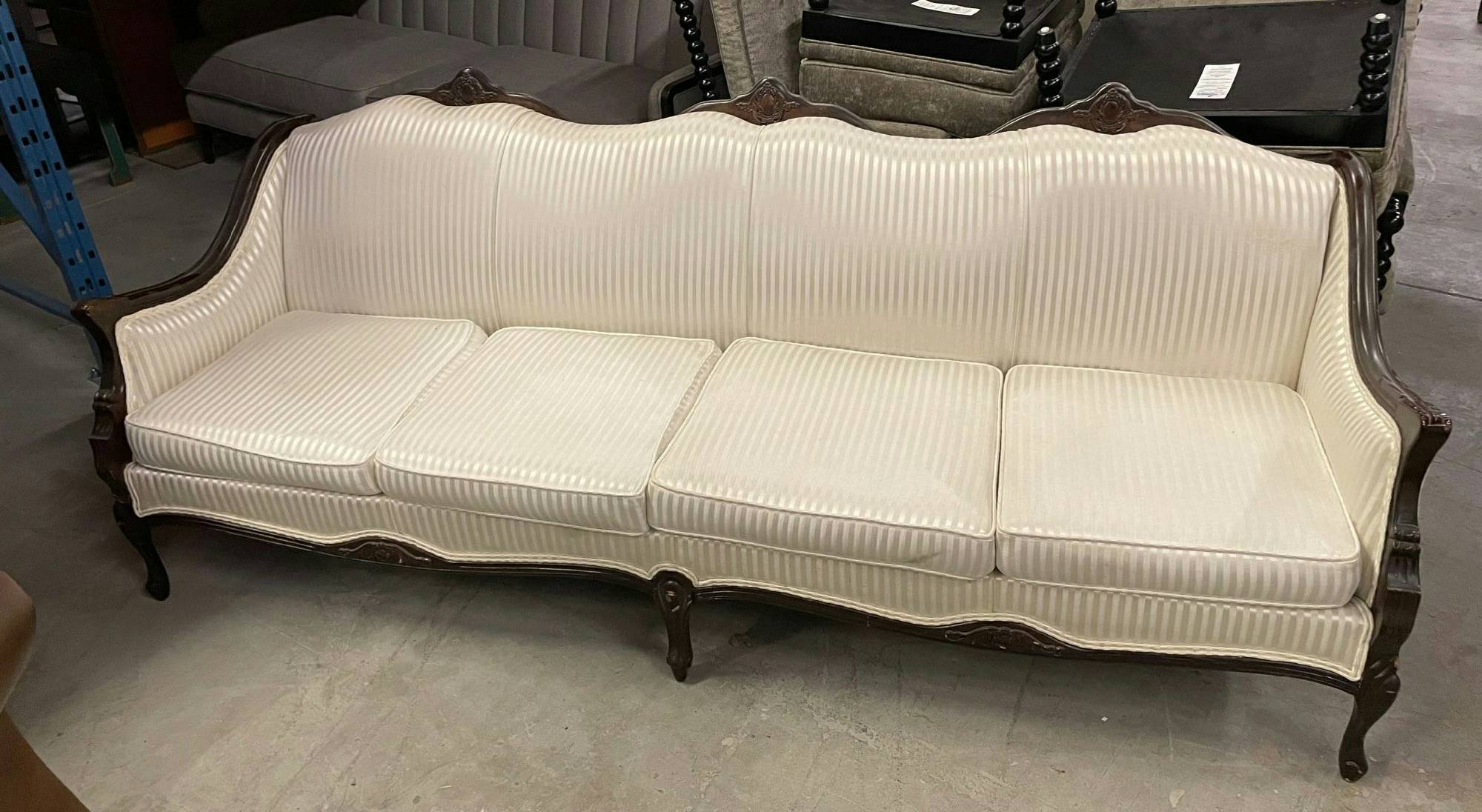 Furnishings, Four Seater Victorian Couch, Cream, Dark Tone Wood