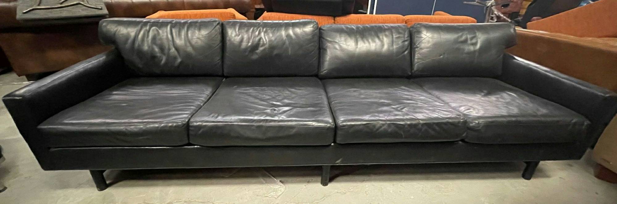 Furnishings, Four Seater Leather Couch, 98"W, 36"D, 26"H, Black, Leather