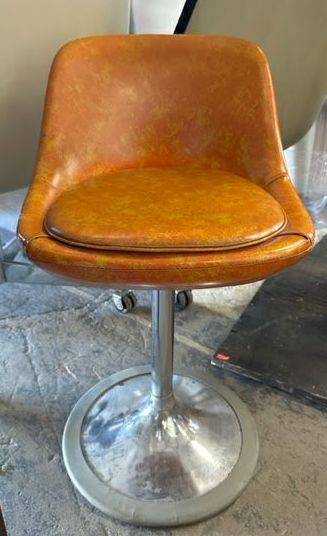 Furnishings, Short Orange Stool, Orange, Silver, Metal