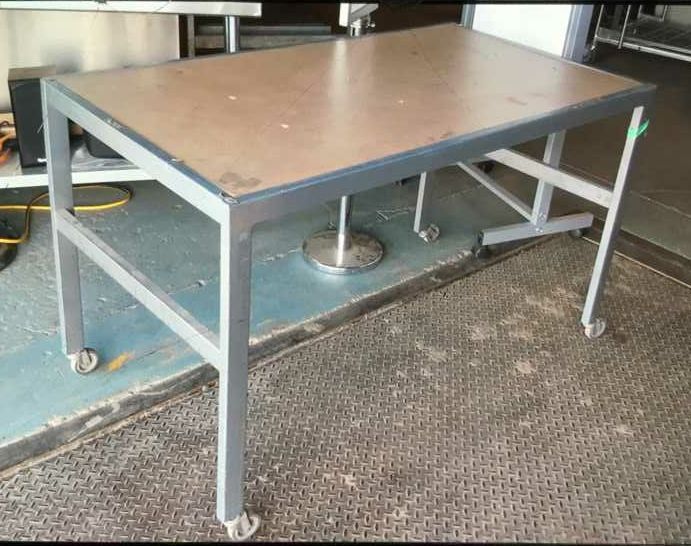 Furnishings, Rolling Production Table, Brown, Grey, Wood, Metal