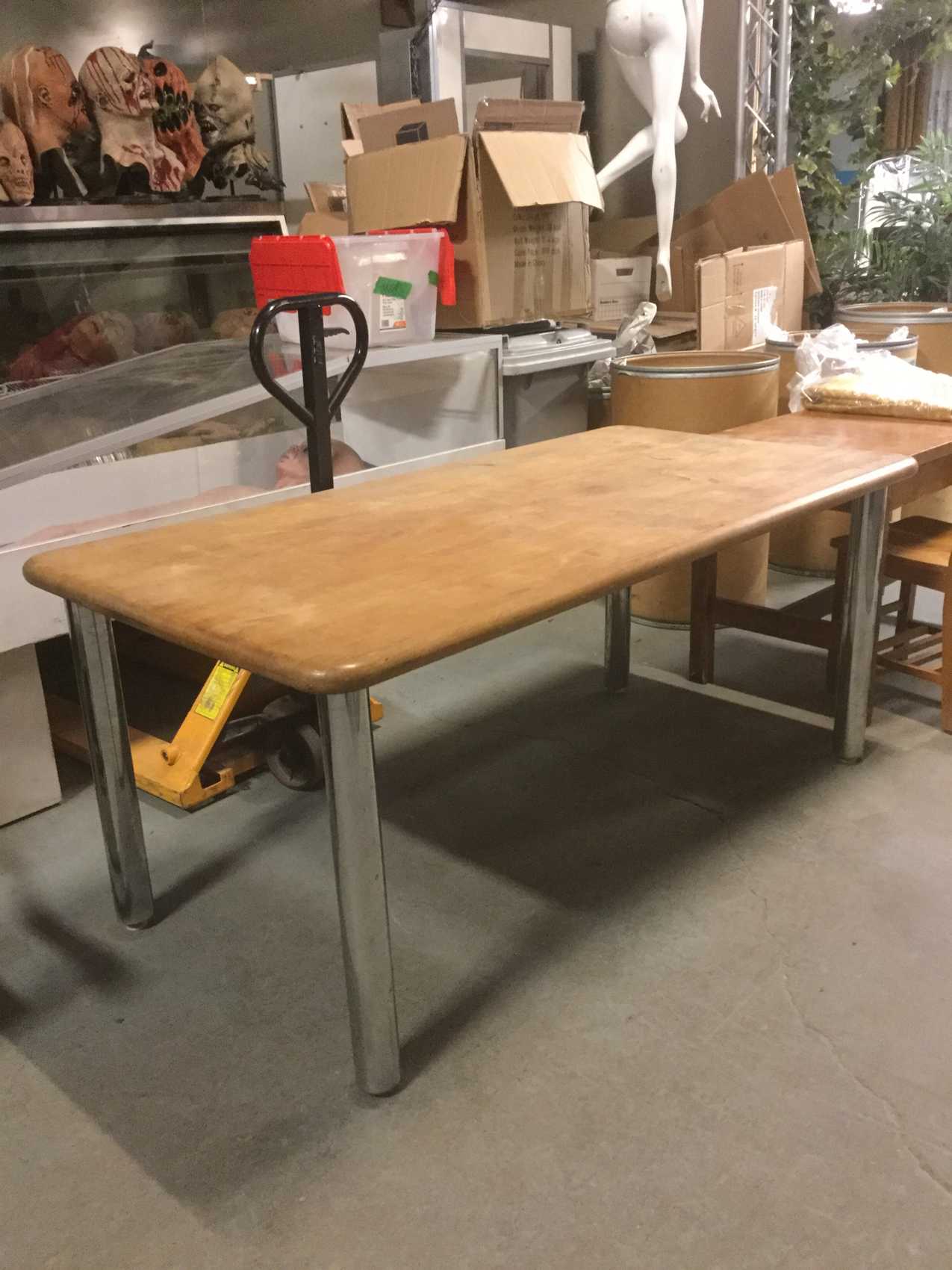 Furnishings, Long Wood Top Work Table With Metal Legs, 71"W, 36"D, 31"H, Light Tone Wood, Silver, Wood, Metal