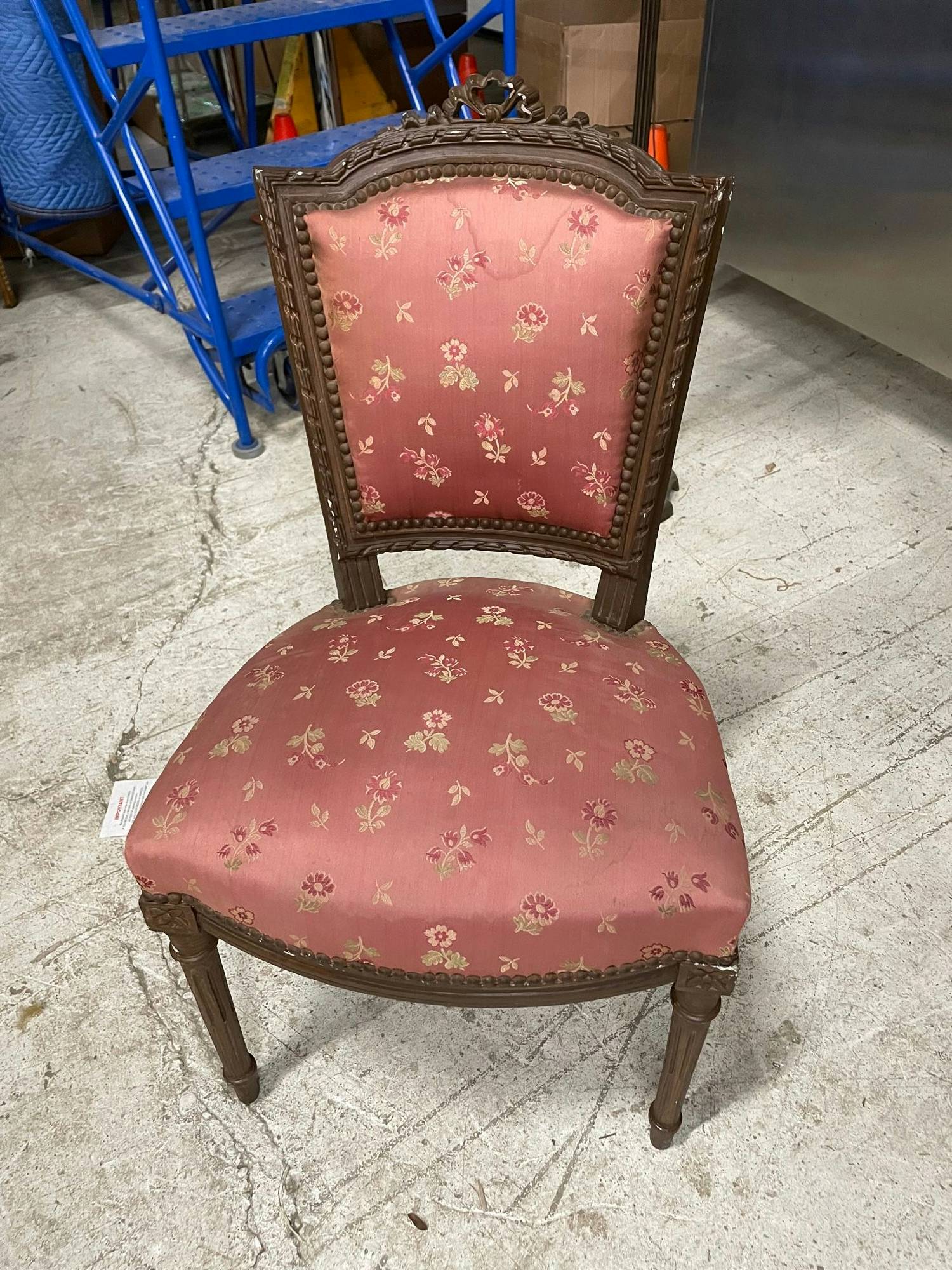 Furnishings, Victorian Side Chair With Floral Print Seats, Dark Tone Wood, Pink