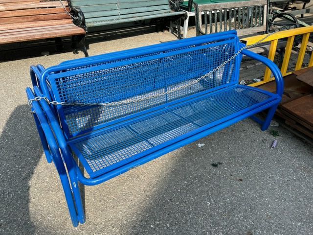 Outdoors & Greenery, Blue Metal Mesh Park Bench, Blue, Metal