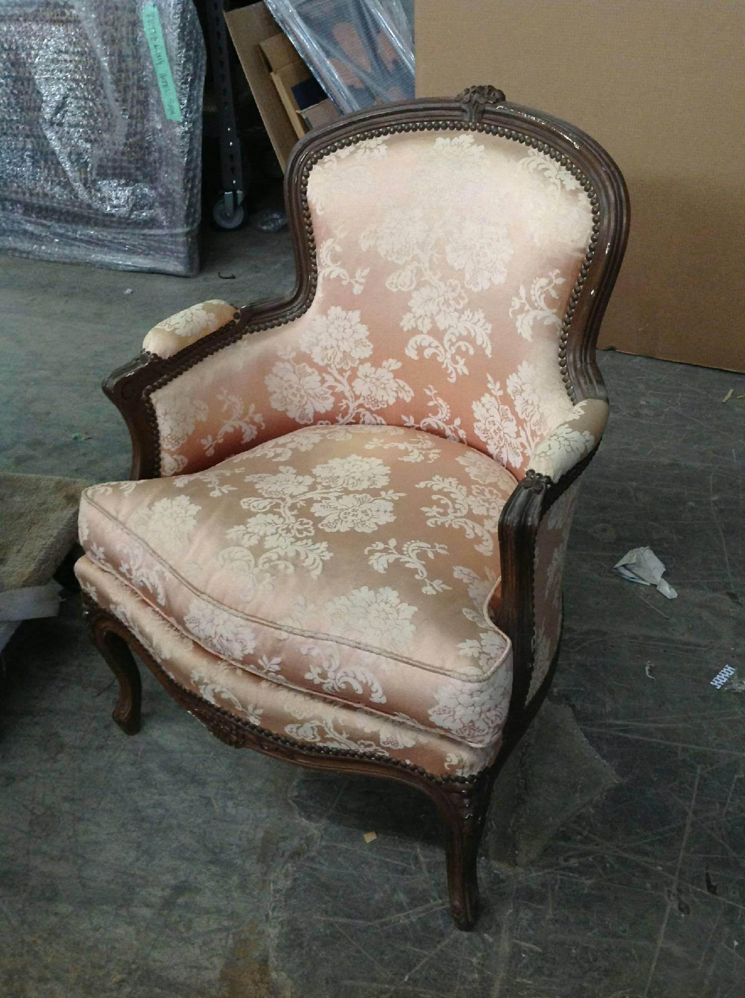 Furnishings, Bergère Chair, Pink, Cream, Wood, Floral