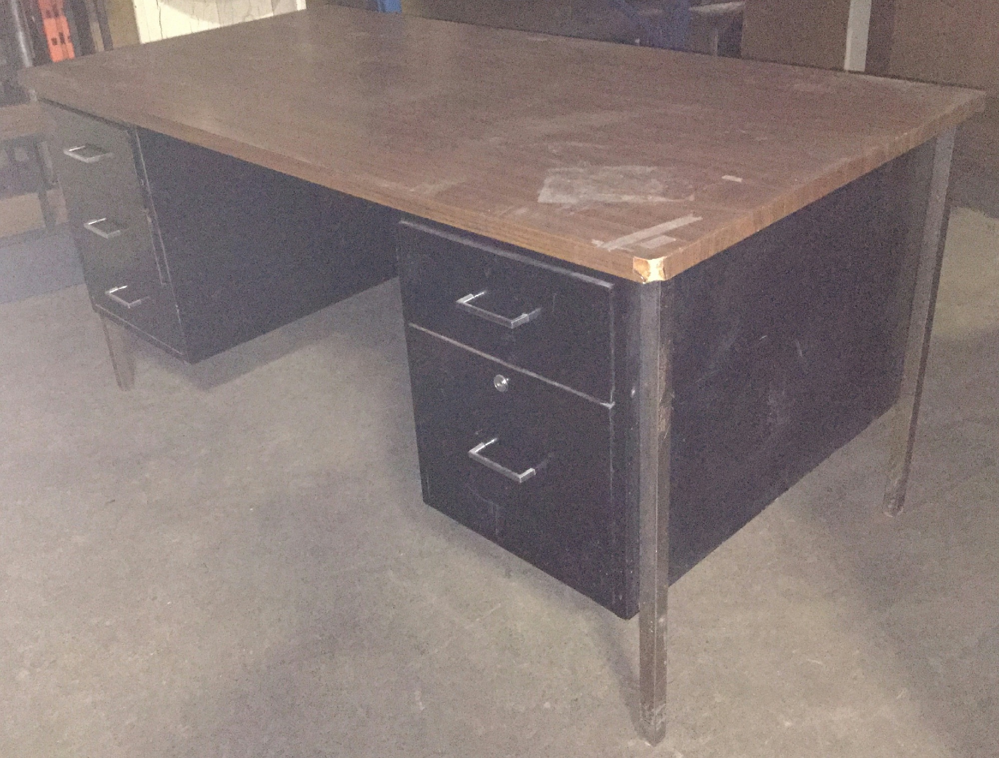Furnishings, 5 Drawer. Wood Top, 60" W, 30" D, 28" H, Dark Tone Wood, Black, Wood, Metal