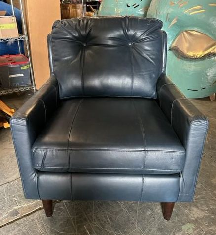 Furnishings, Navy Leather Armchair, Navy, Brown, Leather, Wood