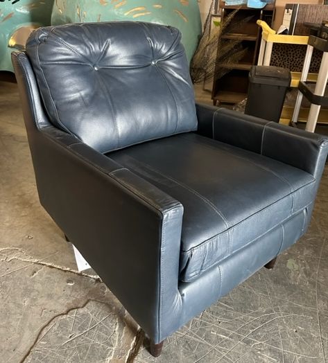 Furnishings, Navy Leather Armchair, Navy, Brown, Leather, Wood