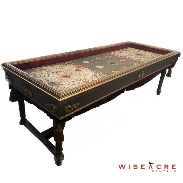 Furnishings, Games Table, 38" H, 113" L, 43.5"W, Brown, Red, White, Wood, Rope