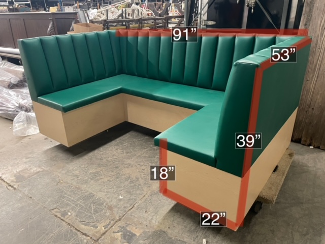 Furnishings, Dining Booth Bench, 39"H, 53" D, 91"W, Green, Off White, Wood, Solid