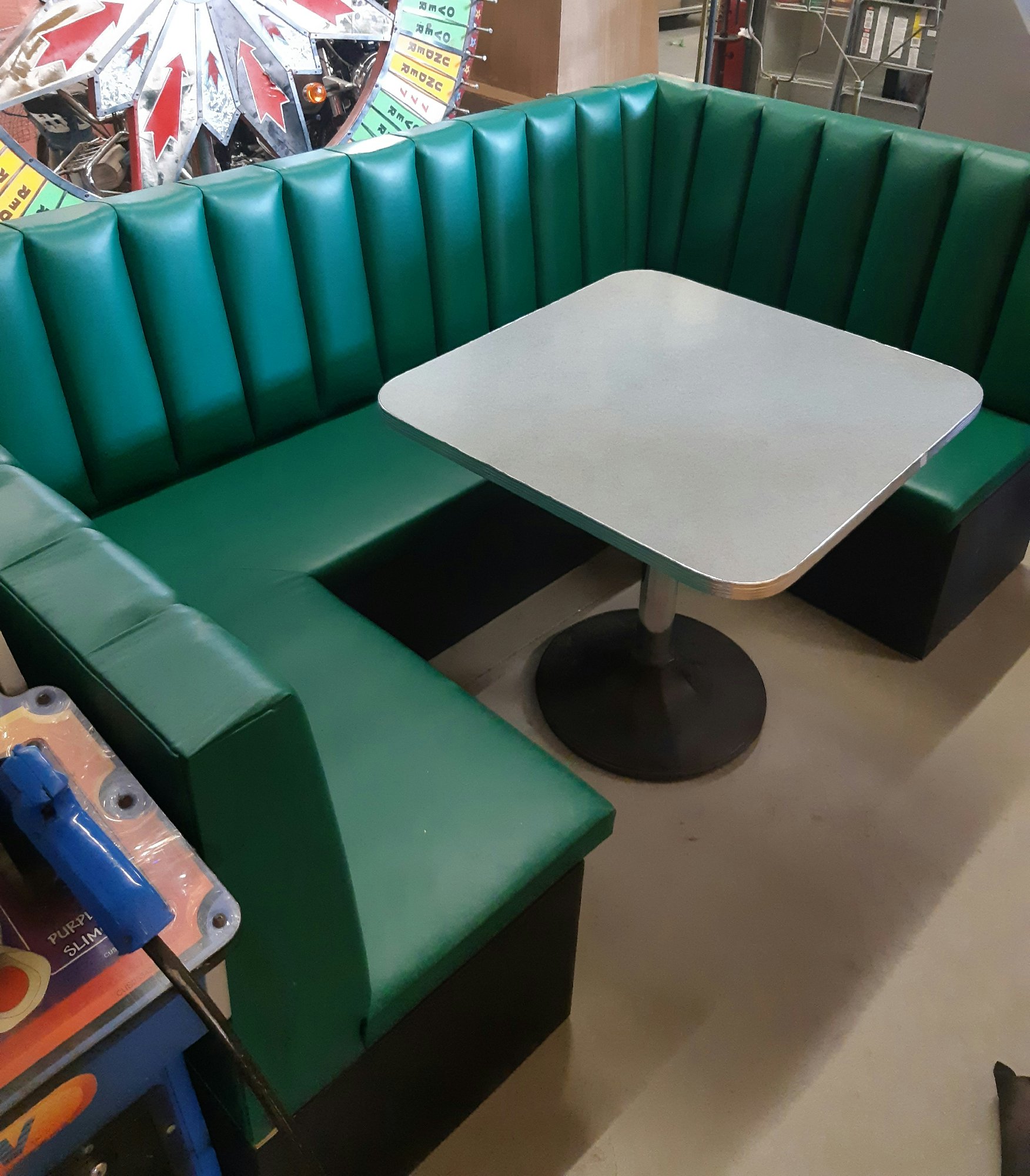 Furnishings, Dining Booth Bench, 39"H, 53" D, 91"W, Green, Off White, Wood, Solid