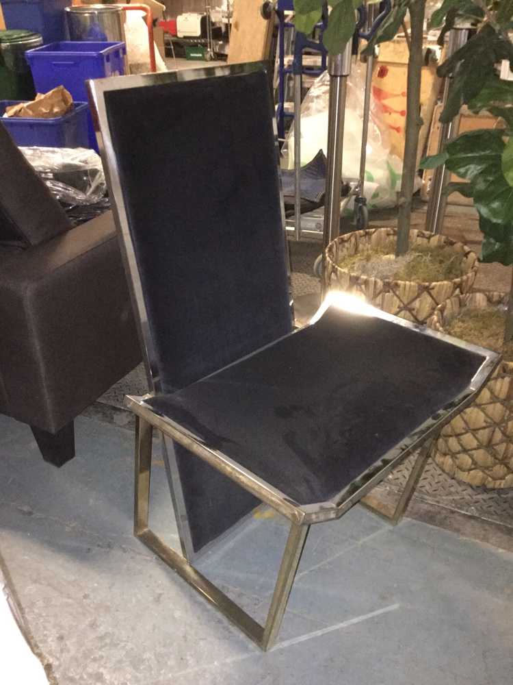 Furnishings, Velvet And Chrome Art Deco Chair, Black, Brass
