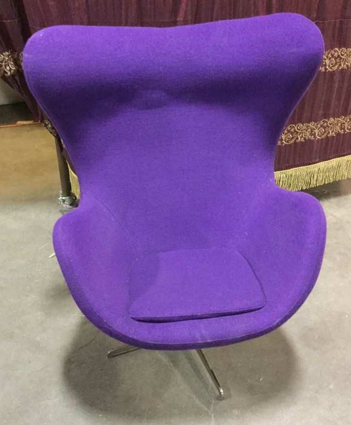 Furnishings, Swivel Egg Chair, 35" W, 29" D, 46" H, Purple, Metal, Fabric