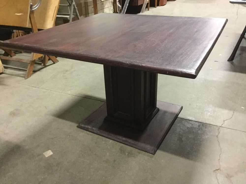 Furnishings, Single Pedistal Base, 45" W, 45" D, 29" H, Dark Tone Wood, Wood