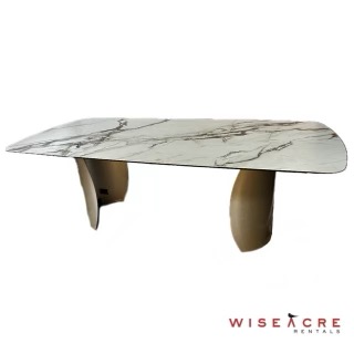Furnishings, Faux Marble Dining Table, 39.5"W, 86.5"L, 29.5"H, White, Gold