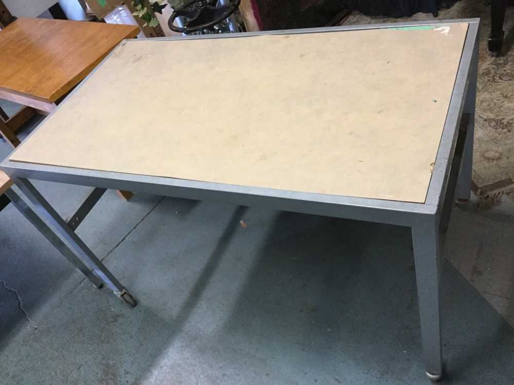 Furnishings, Rolling Workshop Table, Beige, Grey, Wood, Metal