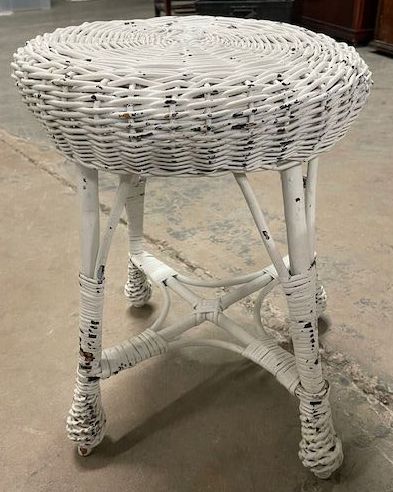 Furnishings, Wicker Stool, White, Wicker