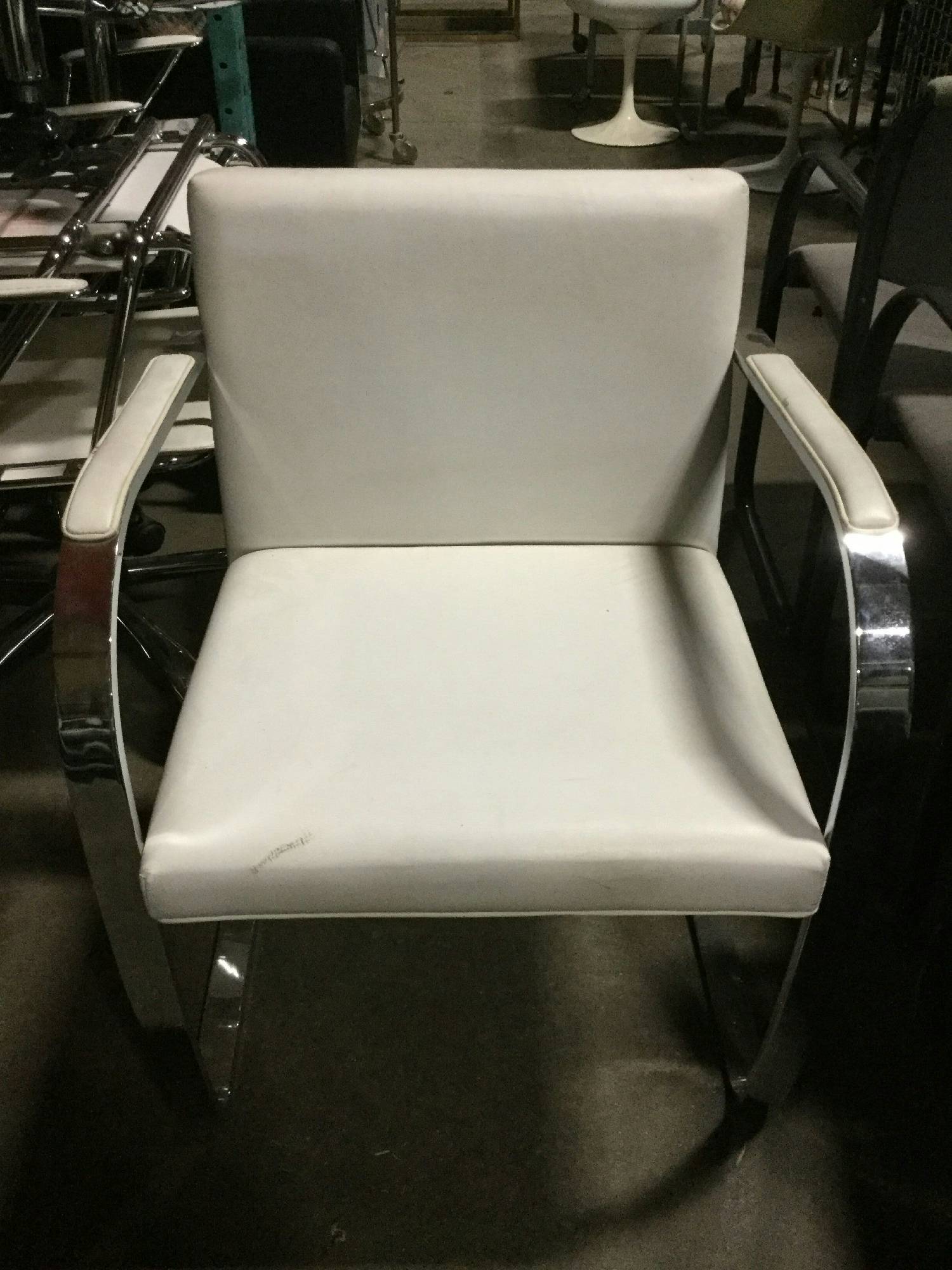 Furnishings, Lounge Chair With Round Metal Arms, 23" W, 23" D, 32" H, White, Silver